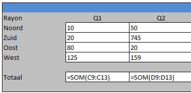 Scherm met formules in Excel