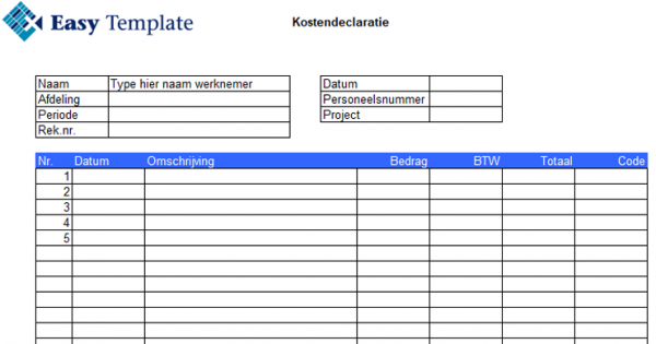 declaratieformulieren in Excel