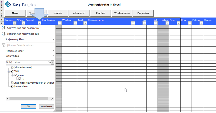 Filters per periode in Urenregistratie in Excel